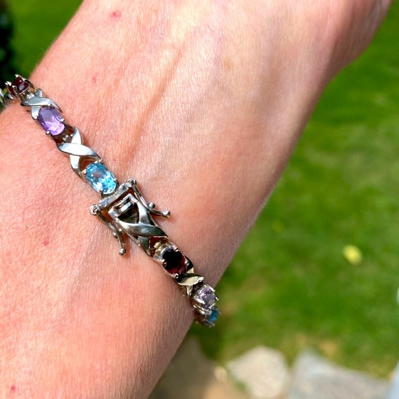 Sterling silver multi-gem stone bracelet 7” - Picture 12 of 13